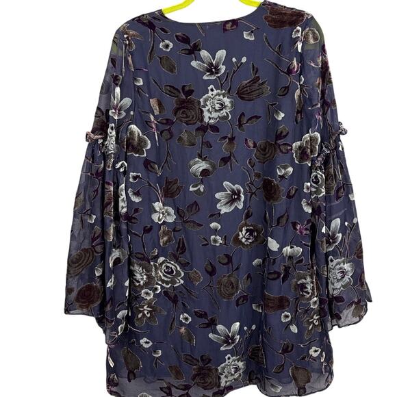Velvet Burnout Mini Dress Baby Doll Spirit Of Grace Floral Navy Size M Boho Chic - Picture 3 of 11